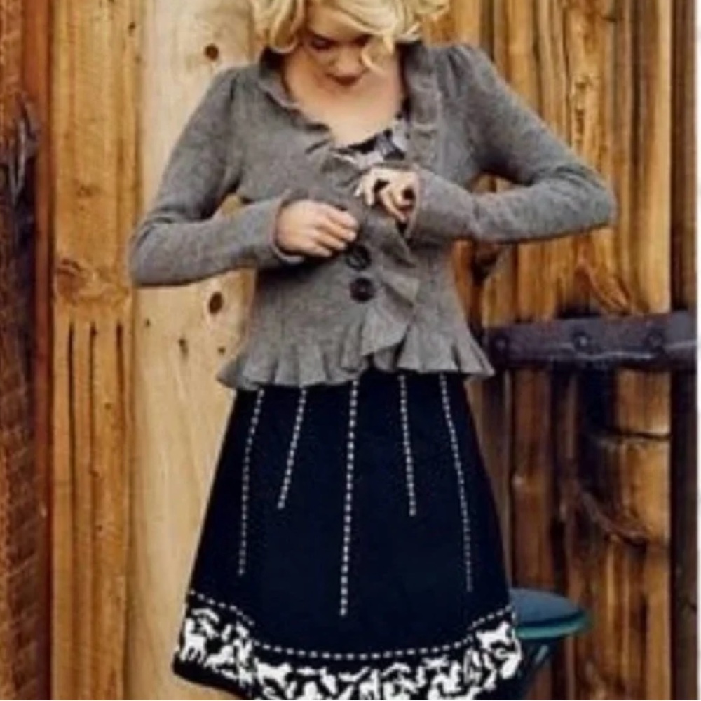 Anthropologie Lithe Parade of Animals Black Cotton Skirt, Sz 2